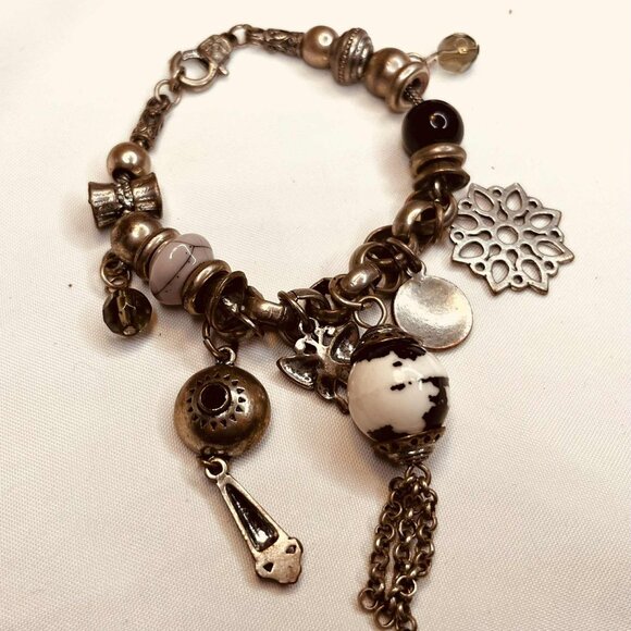 Vintage Charm Bracelet Metal & Ceramic 19–21 cm Boho Ethnic Style - Picture 2 of 7